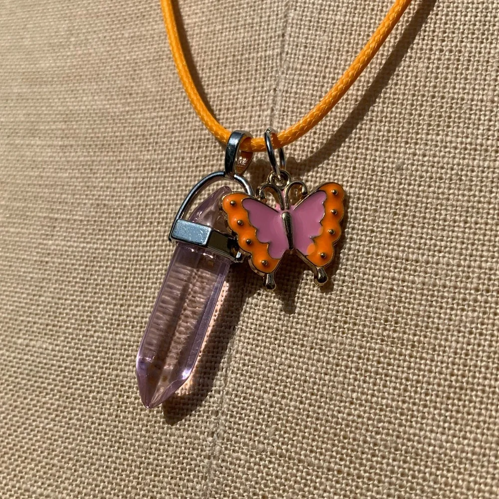 Handmade Dagger Light Pink Resin Crystal Amulet Necklace & Butterfly Charm - Picture 9 of 9
